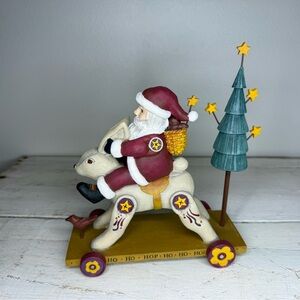 Vintage 2001 Americana Demdaco Christmas Santa Sitting on Rabbit by Kathy Killip